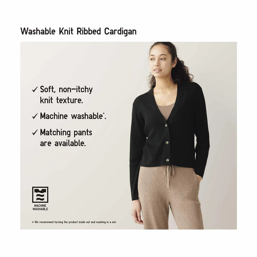 WASHABLE KNIT RIBBED CARDIGAN