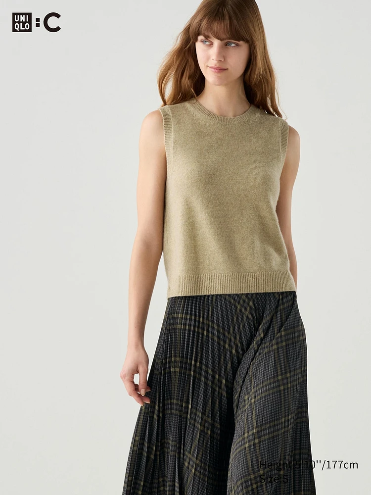 CASHMERE CREW NECK SHORT SWEATER | SLEEVELESS