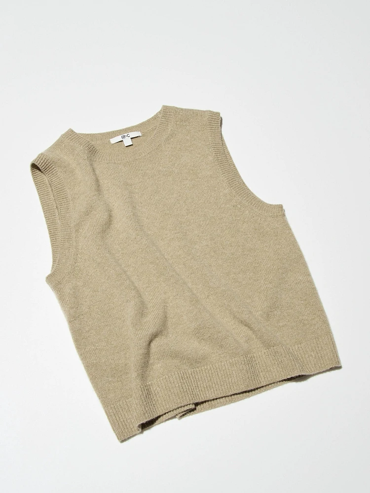 CASHMERE CREW NECK SHORT SWEATER | SLEEVELESS