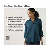 RAYON SKIPPER COLLAR BLOUSE 3/4 SLEEVE