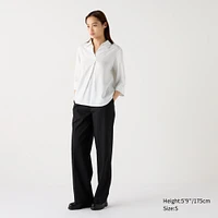 RAYON SKIPPER COLLAR BLOUSE 3/4 SLEEVE