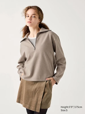 BRUSHED JERSEY HALF-ZIP PULLOVER SHIRT