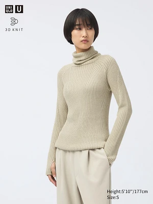 3D KNIT MERINO BLEND TURTLENECK SWEATER