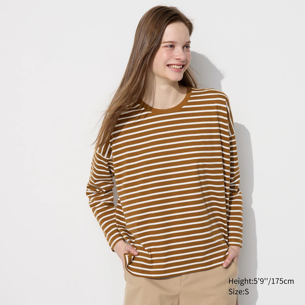 SMOOTH COTTON RELAXED SILHOUETTE STRIPED T-SHIRT | LONG SLEEVE