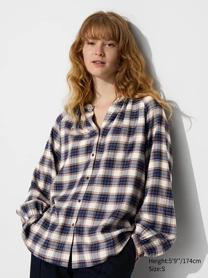 SOFT FLANNEL GATHERED BLOUSE