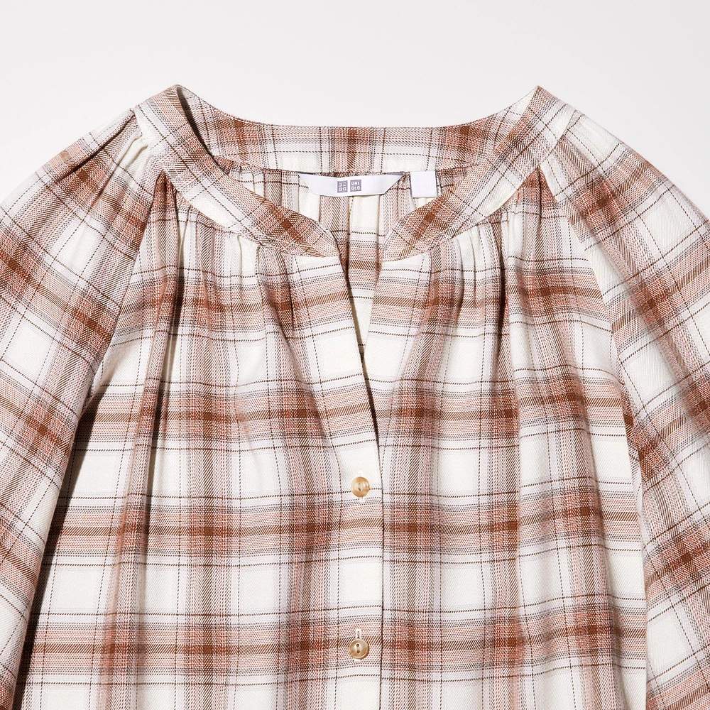 SOFT FLANNEL GATHERED BLOUSE