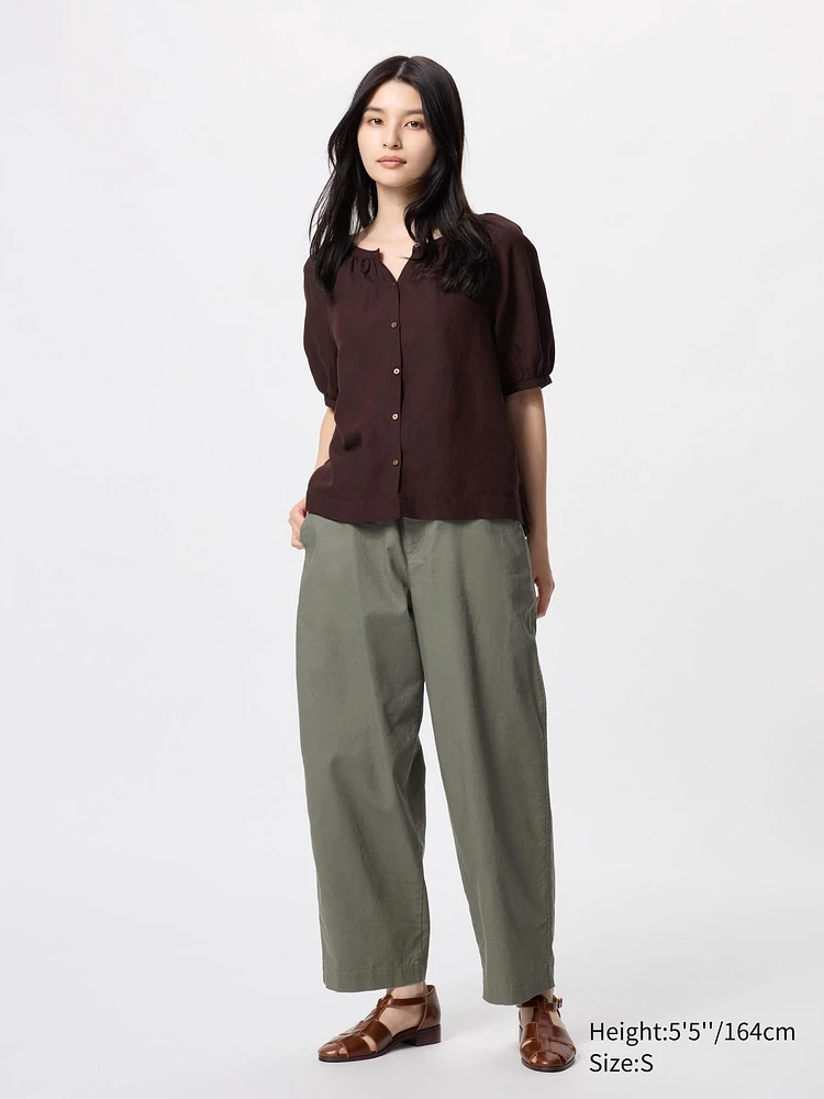 LINEN COTTON TAPERED PANTS