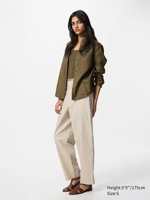 LINEN COTTON TAPERED PANTS | TALL