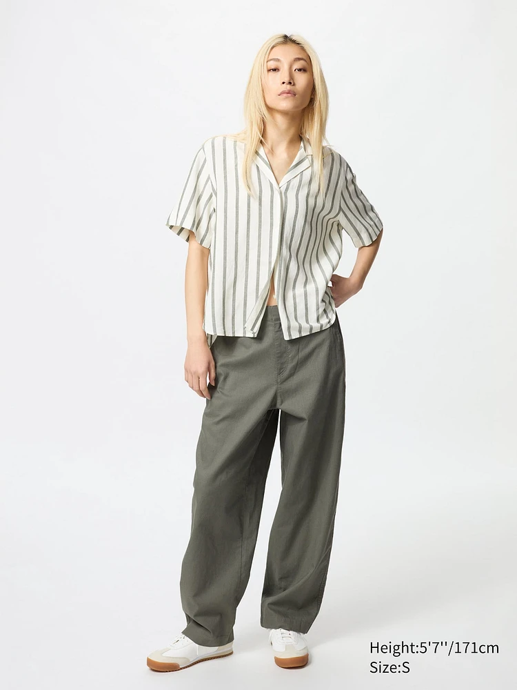 LINEN COTTON TAPERED PANTS | TALL