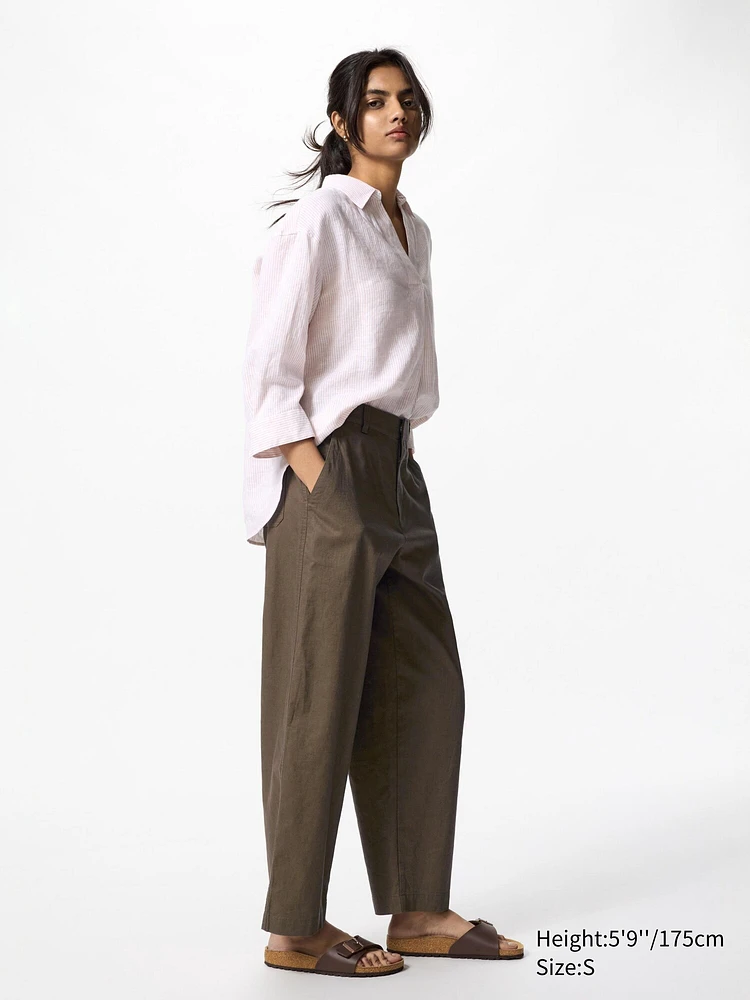 LINEN COTTON TAPERED PANTS | TALL