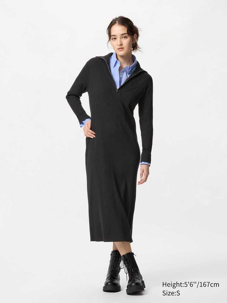 HALF-ZIP KNIT DRESS