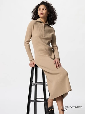 HALF-ZIP KNIT DRESS