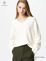 3D KNIT COTTON RELAXED V NECK SWEATER