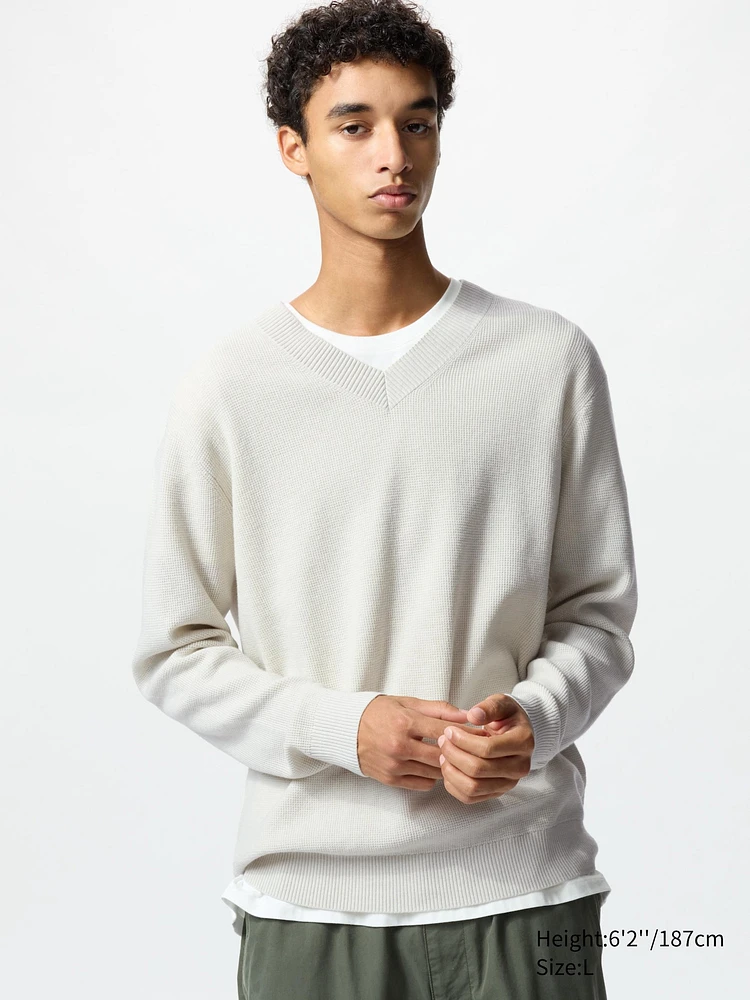 WAFFLE V NECK SWEATER