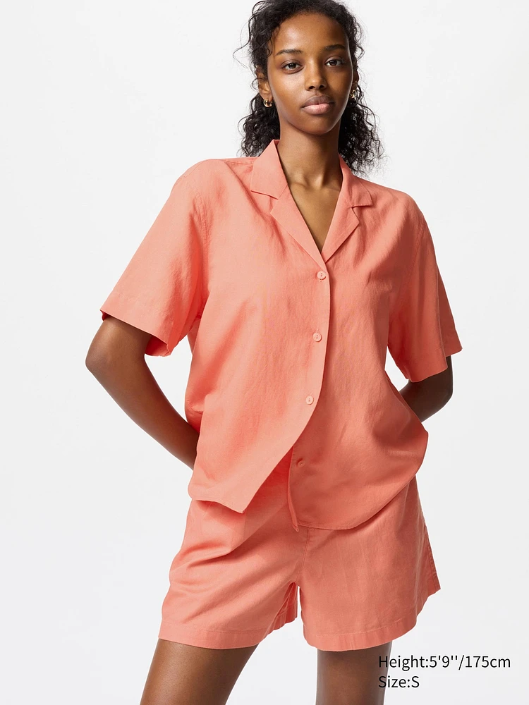 LINEN BLEND OPEN COLLAR SHIRT