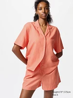 LINEN BLEND OPEN COLLAR SHIRT