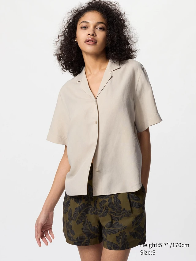 LINEN BLEND OPEN COLLAR SHIRT