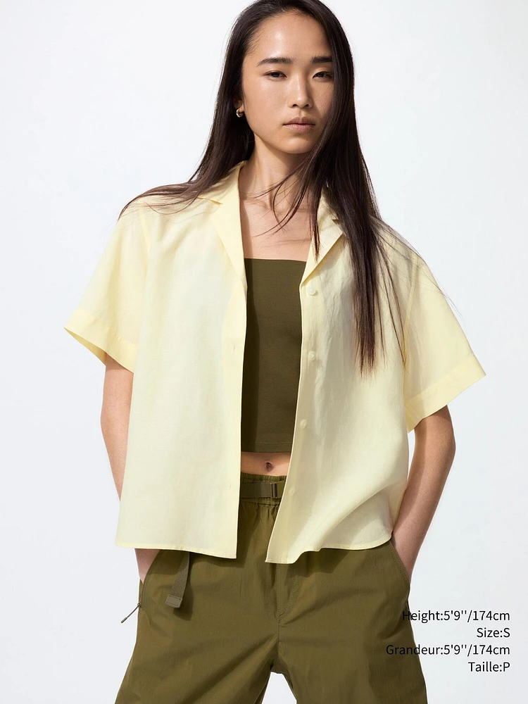 LINEN BLEND OPEN COLLAR SHIRT