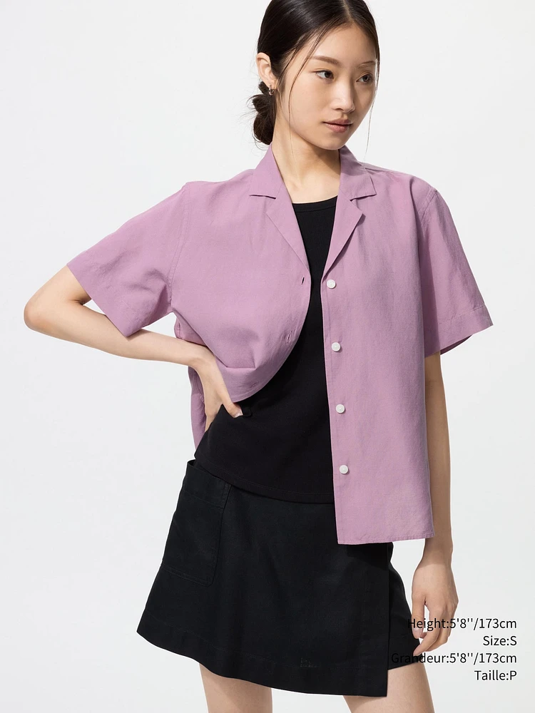LINEN BLEND OPEN COLLAR SHIRT