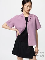 LINEN BLEND OPEN COLLAR SHIRT