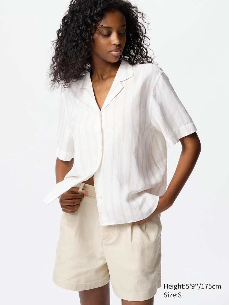 LINEN BLEND OPEN COLLAR SHIRT