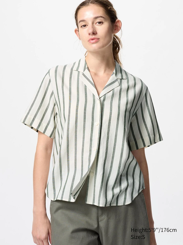 LINEN BLEND OPEN COLLAR SHIRT