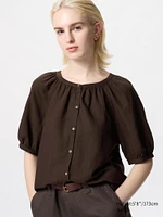 LINEN BLEND VOLUME SLEEVE BLOUSE