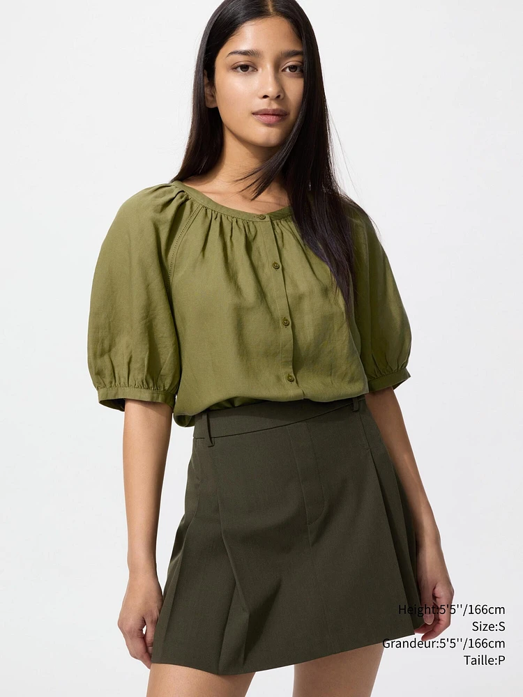 LINEN BLEND VOLUME SLEEVE BLOUSE