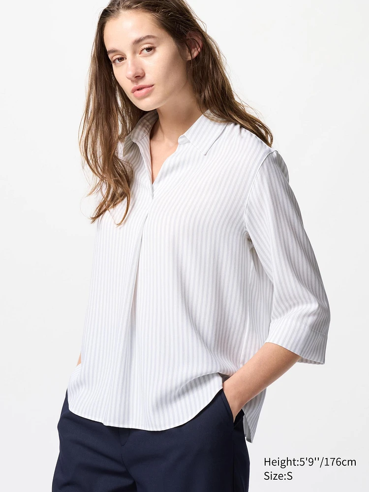 RAYON SKIPPER COLLAR BLOUSE 3/4 SLEEVE