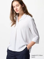 RAYON SKIPPER COLLAR BLOUSE 3/4 SLEEVE