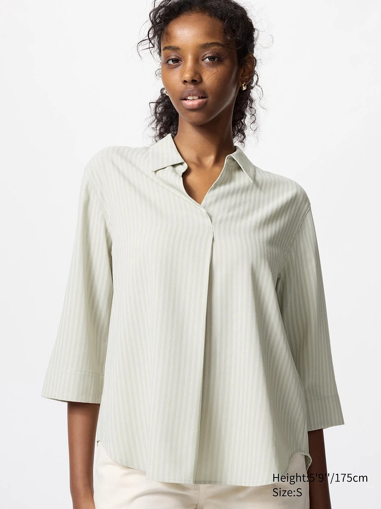 RAYON SKIPPER COLLAR BLOUSE 3/4 SLEEVE