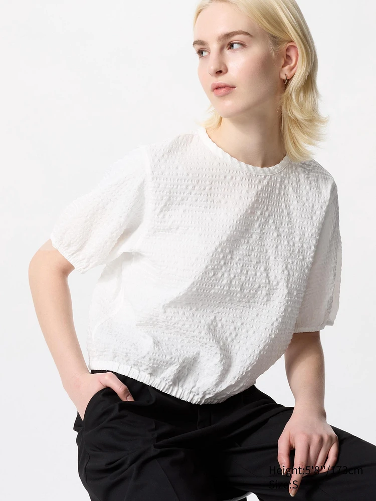 SEERSUCKER VOLUME BLOUSE SHORT SLEEVE