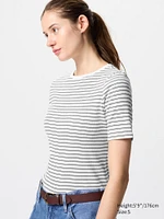 RIBBED BOAT NECK T HALF SLEEVE