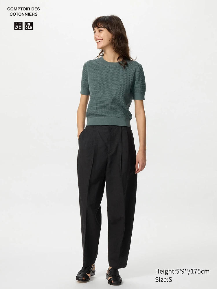 LINEN BLEND BARREL LEG PANTS