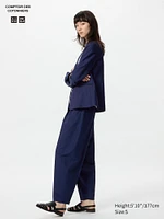 LINEN BLEND BARREL LEG PANTS