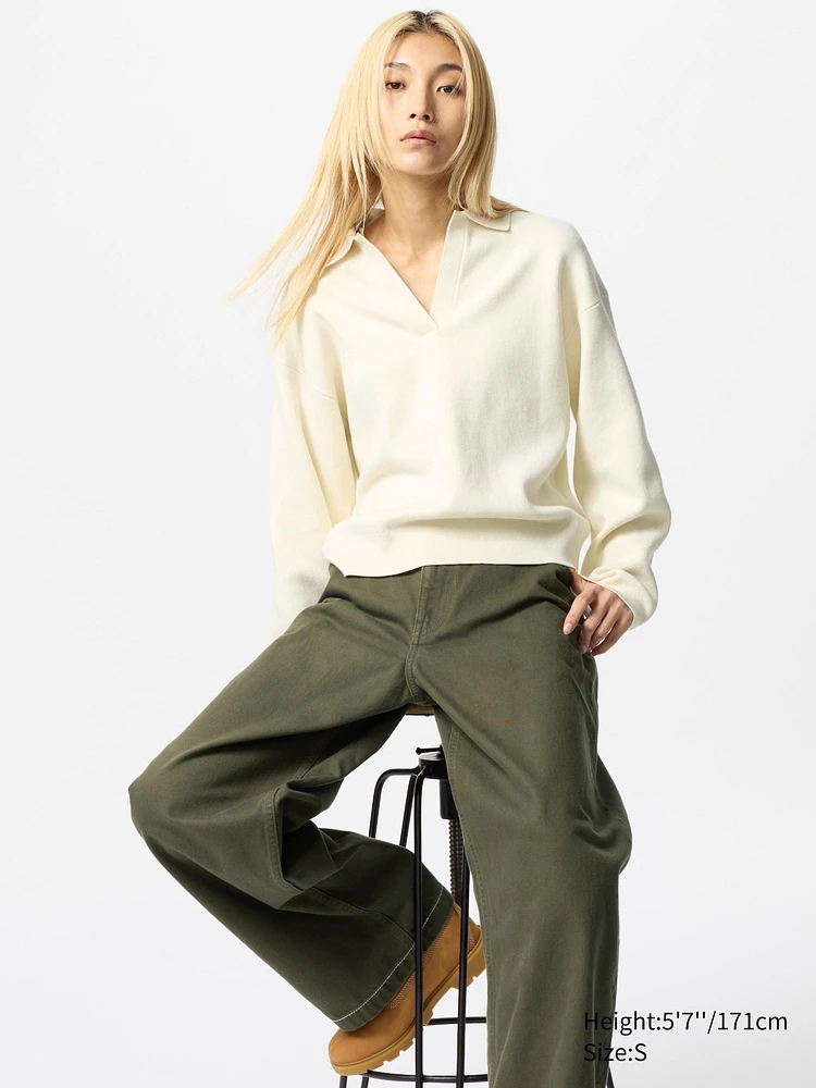 SMOOTH COTTON RELAXED POLO SWEATER