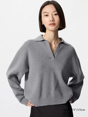 SMOOTH COTTON RELAXED POLO SWEATER