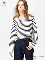 3D KNIT COTTON RELAXED V NECK SWEATER