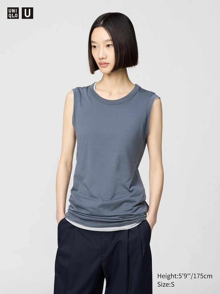 SUPIMA COTTON SHEER LONG T-SHIRT | SLEEVELESS