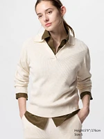 WASHABLE RIBBED KNIT POLO SWEATER