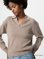 WASHABLE RIBBED KNIT POLO SWEATER