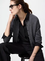MERINO RIBBED CREW NECK SHORT CARDIGAN