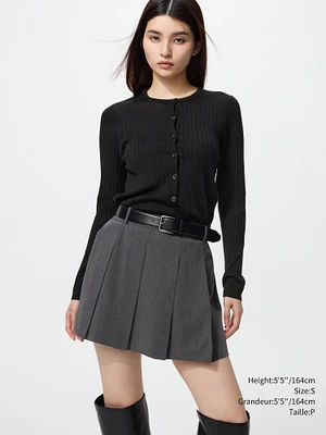 MERINO RIBBED CREW NECK SHORT CARDIGAN