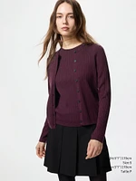 MERINO RIBBED CREW NECK SHORT CARDIGAN