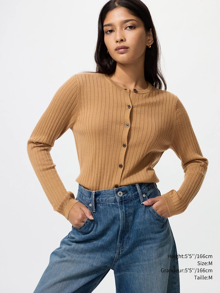 MERINO RIBBED CREW NECK SHORT CARDIGAN