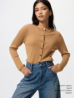 MERINO RIBBED CREW NECK SHORT CARDIGAN