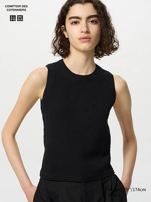 COTTON POPCORN SLEEVELESS SHORT SWEATER