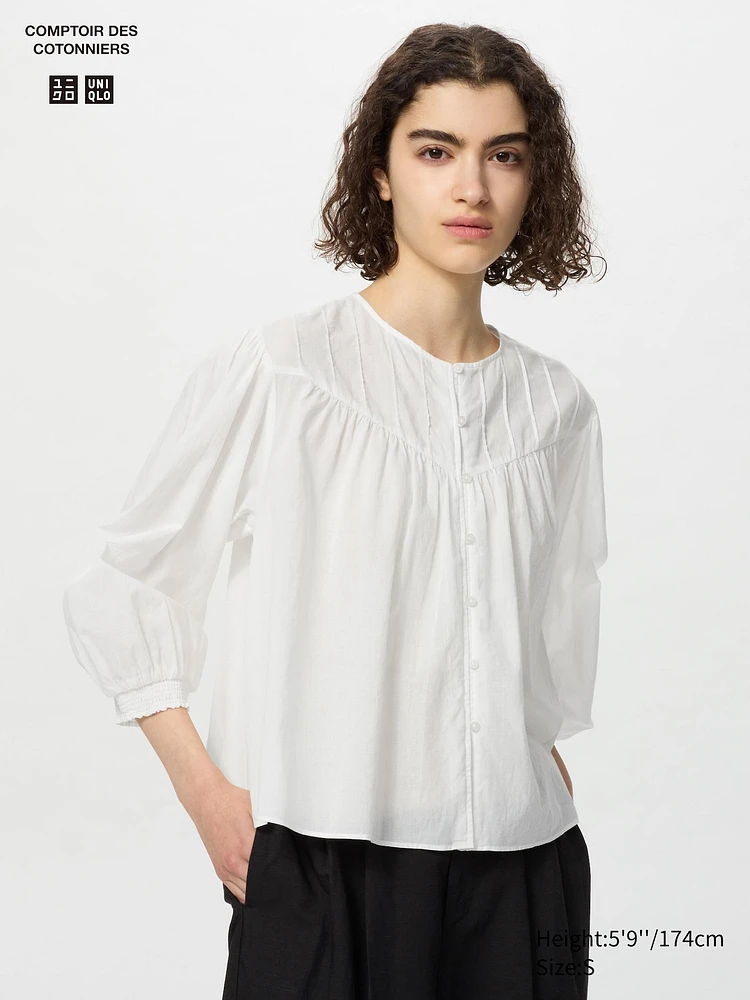 COTTON SHEER BLOUSE 3/4 SLEEVE