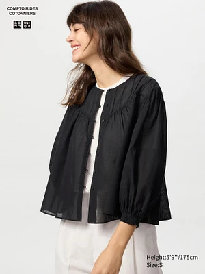 COTTON SHEER BLOUSE 3/4 SLEEVE