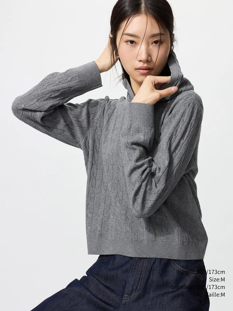 WASHABLE KNIT CABLE HOODIE